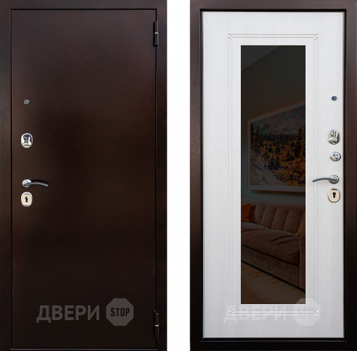 Входная металлическая Дверь Снедо Патриот зеркало Белая Лиственница в Чехове
