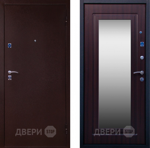Входная металлическая Дверь СТОП Медь ЗЕРКАЛО Венге в Чехове
