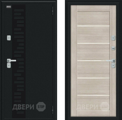 Входная металлическая Дверь Bravo Thermo Техно Декор Букле черное/Cappuccino Veralinga в Чехове