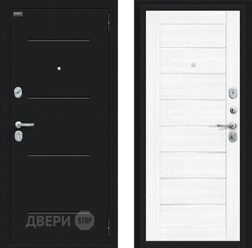 Входная металлическая Дверь Bravo Техно Букле черное/Snow Melinga в Чехове