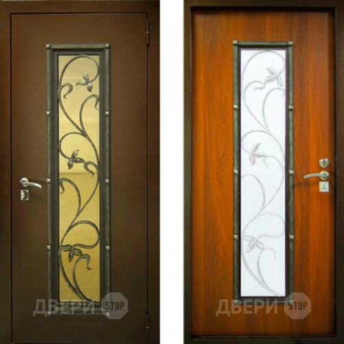 Заводские двери с ковкой и стеклом Лоза в Чехове