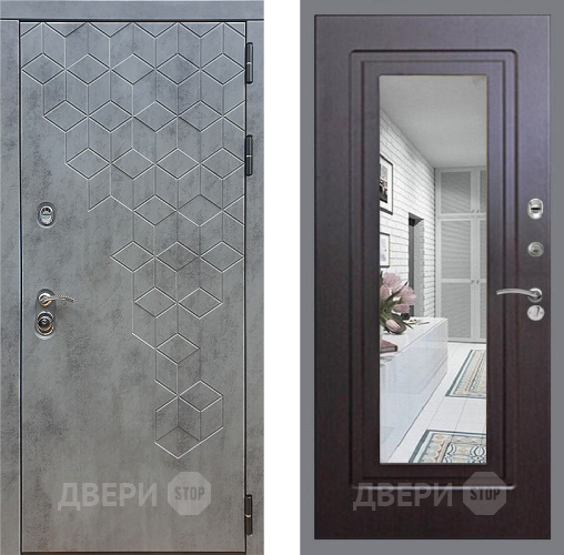 Входная металлическая Дверь Стоп БЕТОН Зеркало ФЛ-120 Венге в Чехове