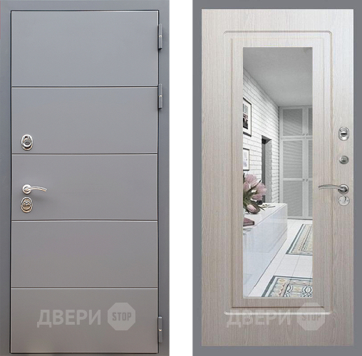 Входная металлическая Дверь Стоп АРТ ГРАФИТ Зеркало ФЛ-120 Беленый дуб в Чехове