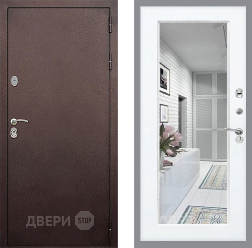 Входная металлическая Дверь Стоп КЛАССИК Медь Зеркало Силк Сноу в Чехове