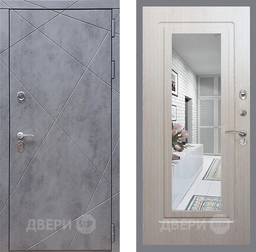 Входная металлическая Дверь Стоп Лучи Зеркало ФЛ-120 Беленый дуб в Чехове