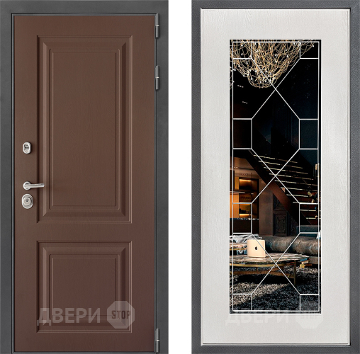 Входная металлическая Дверь Дверной континент ДК-3/729 ФЛ-Тиффани Зеркало Белое дерево в Чехове