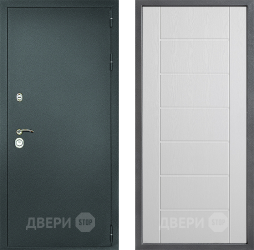 Входная металлическая Дверь Дверной континент Рубикон Серебро Дизайн ФЛ-Лайн Белое дерево в Чехове