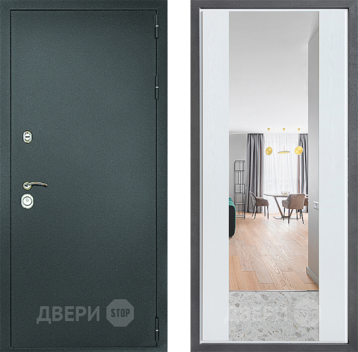 Входная металлическая Дверь Дверной континент Рубикон Серебро Дизайн ФЛЗ-1 Зеркало Белое дерево в Чехове
