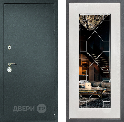 Входная металлическая Дверь Дверной континент Рубикон Серебро Дизайн ФЛ-Тиффани Зеркало Белое дерево в Чехове
