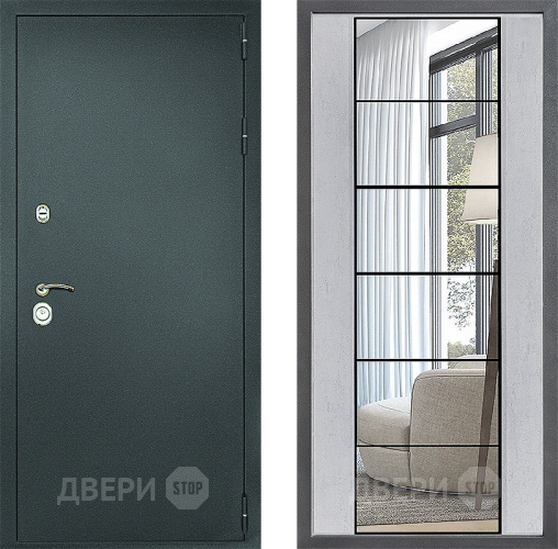 Входная металлическая Дверь Дверной континент Рубикон Серебро Дизайн ФЛЗ-2 Зеркало Бетон светлый в Чехове
