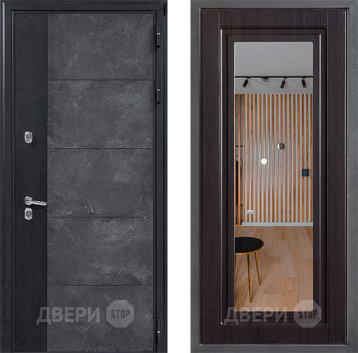 Входная металлическая Дверь Дверной континент ДК-15 Бетон ТЕРМО ФЛЗ Зеркало Венге в Чехове