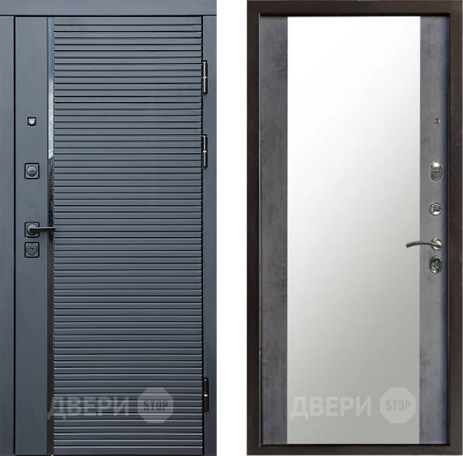 Входная металлическая Дверь Престиж Черная Линия Зеркало Бетон темный в Чехове