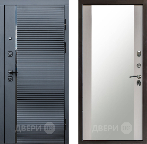 Входная металлическая Дверь Престиж Черная Линия Зеркало Лиственница белая в Чехове