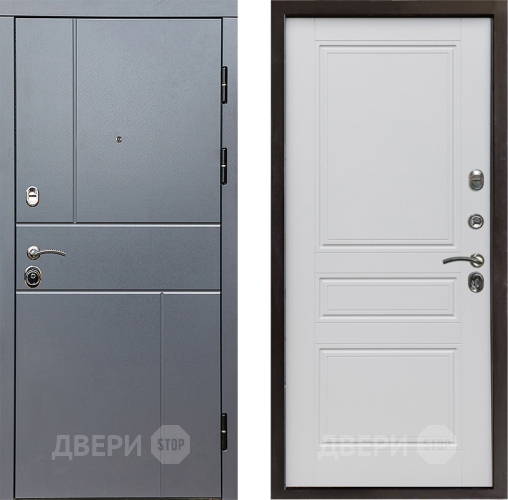 Входная металлическая Дверь Престиж Горизонт Грэй Классика Белый матовый в Чехове
