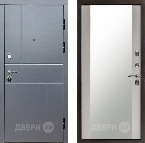 Входная металлическая Дверь Престиж Горизонт Грэй Зеркало Лиственница белая в Чехове