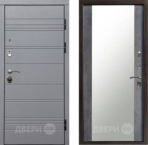 Входная металлическая Дверь Престиж Линия Грэй Зеркало Бетон темный в Чехове