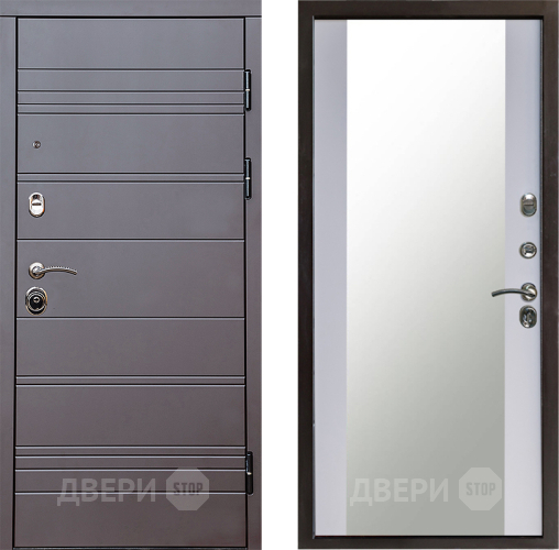 Входная металлическая Дверь Престиж Линия Браун Зеркало Белый софт в Чехове