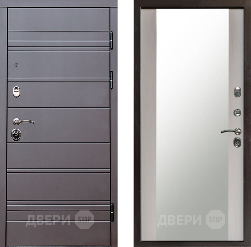 Входная металлическая Дверь Престиж Линия Браун Зеркало Лиственница белая в Чехове