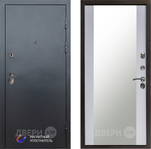 Входная металлическая Дверь Престиж Графит Зеркало Белый софт в Чехове