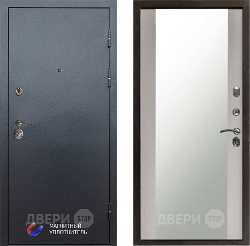 Входная металлическая Дверь Престиж Графит Зеркало Лиственница белая в Чехове