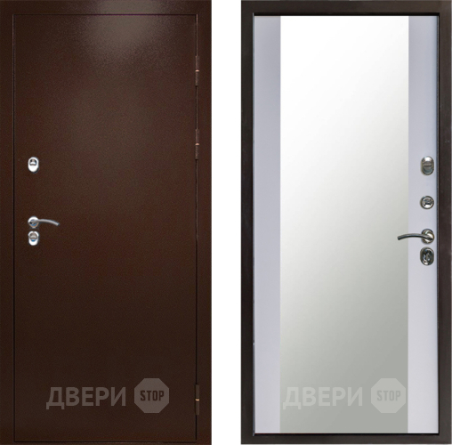 Входная металлическая Дверь Престиж TERMO с терморазрывом Снегирь Медь Зеркало Белый софт в Чехове