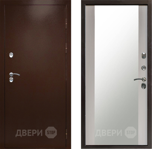 Входная металлическая Дверь Престиж TERMO с терморазрывом Снегирь Медь Зеркало Лиственница белая в Чехове