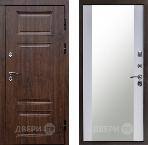 Входная металлическая Дверь Престиж TERMO с терморазрывом Премиум Орех Зеркало Белый софт в Чехове