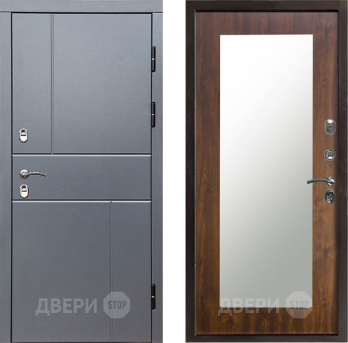 Входная металлическая Дверь Престиж TERMO с терморазрывом Горизонт Грэй Зеркало пастораль Дуб в Чехове