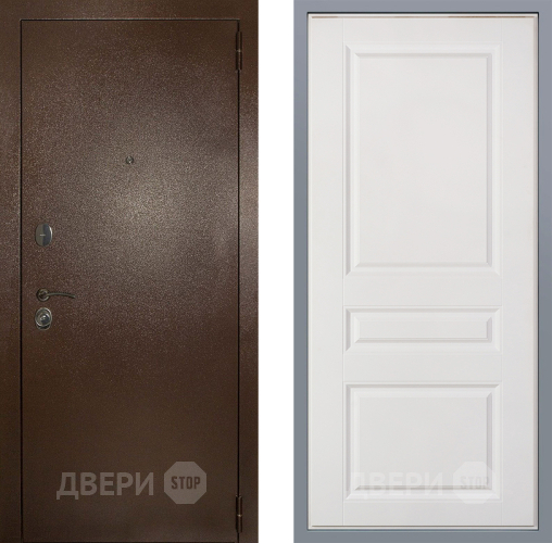 Дверь Заводские двери Эталон 3к антик медь Стокгольм Белый софт в Чехове