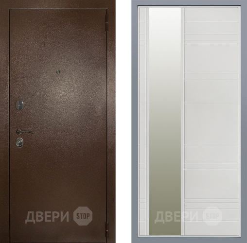 Дверь Заводские двери Эталон 3к антик медь Зеркало Лира Белый софт в Чехове