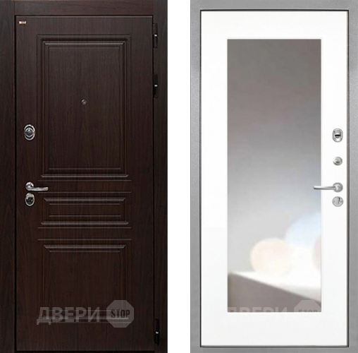Входная металлическая Дверь Интекрон (INTECRON) Брайтон Тиковое Дерево ФЛЗ-120-М Зеркало Белый матовый в Чехове