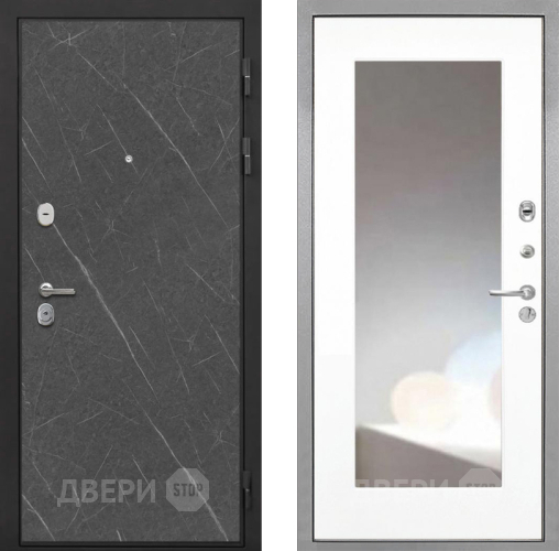 Входная металлическая Дверь Интекрон (INTECRON) Гектор Гранит Лава Оникс ФЛЗ-120-М Зеркало Белый матовый в Чехове