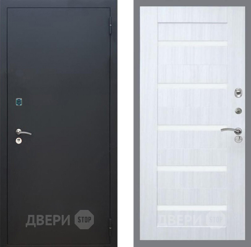 Входная металлическая Дверь Рекс (REX) 1A Черный Муар СБ-14 стекло белое Сандал белый в Чехове