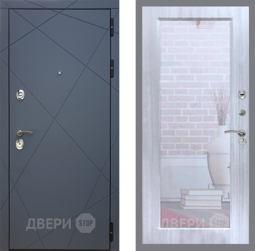 Входная металлическая Дверь Рекс (REX) 13 Силк Титан Зеркало Пастораль Сандал белый в Чехове