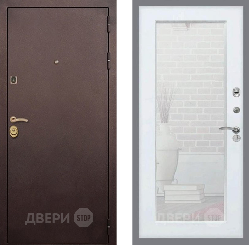 Входная металлическая Дверь Рекс (REX) Лайт 3К Зеркало Пастораль Силк Сноу в Чехове