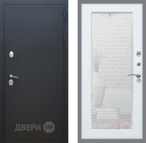 Входная металлическая Дверь Рекс (REX) 5 Черный Муар Зеркало Пастораль Белый ясень в Чехове