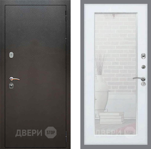 Входная металлическая Дверь Рекс (REX) 5 Серебро Антик Зеркало Пастораль Белый ясень в Чехове