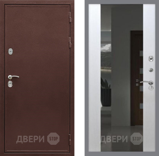 Входная металлическая Дверь Рекс (REX) 5 металл 3 мм СБ-16 Зеркало Белый ясень в Чехове