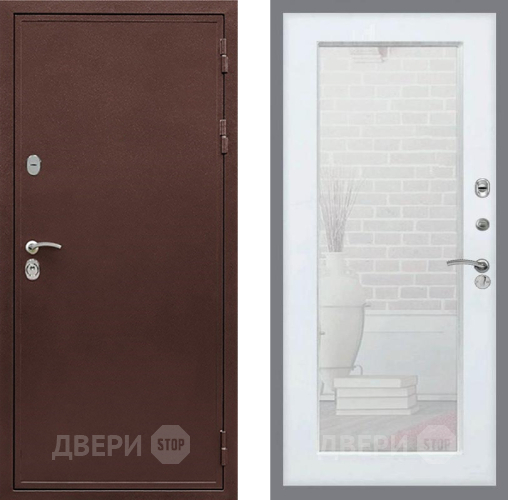 Входная металлическая Дверь Рекс (REX) 5 металл 3 мм Зеркало Пастораль Белый ясень в Чехове