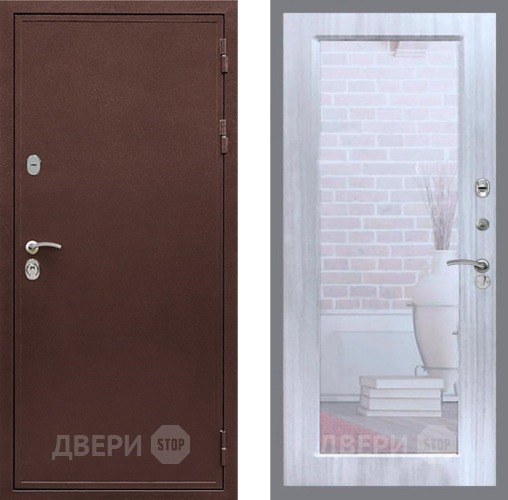 Входная металлическая Дверь Рекс (REX) 5 металл 3 мм Зеркало Пастораль Сандал белый в Чехове